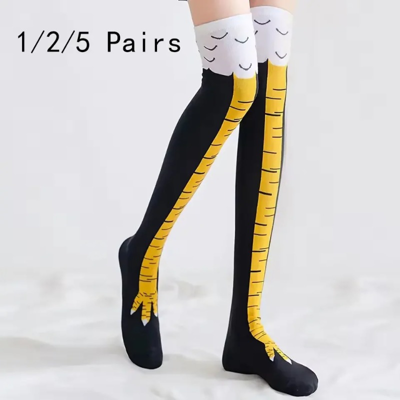 1/2/5 Pairs Women Knee High So - Funny Chicken Leg Socks 评论和价格